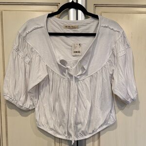 We The Free White Blouse with Tie Detail Free People small NWT … knit